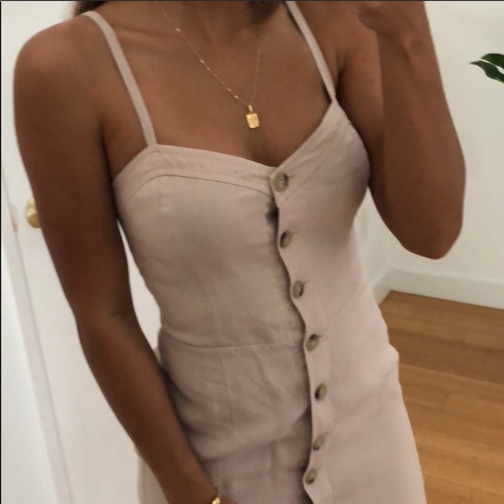 Linen button down dress with sweetheart neckline
